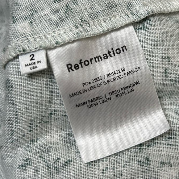 Reformation Simi Linen Mini Dress Green Floral - Picture 7 of 7